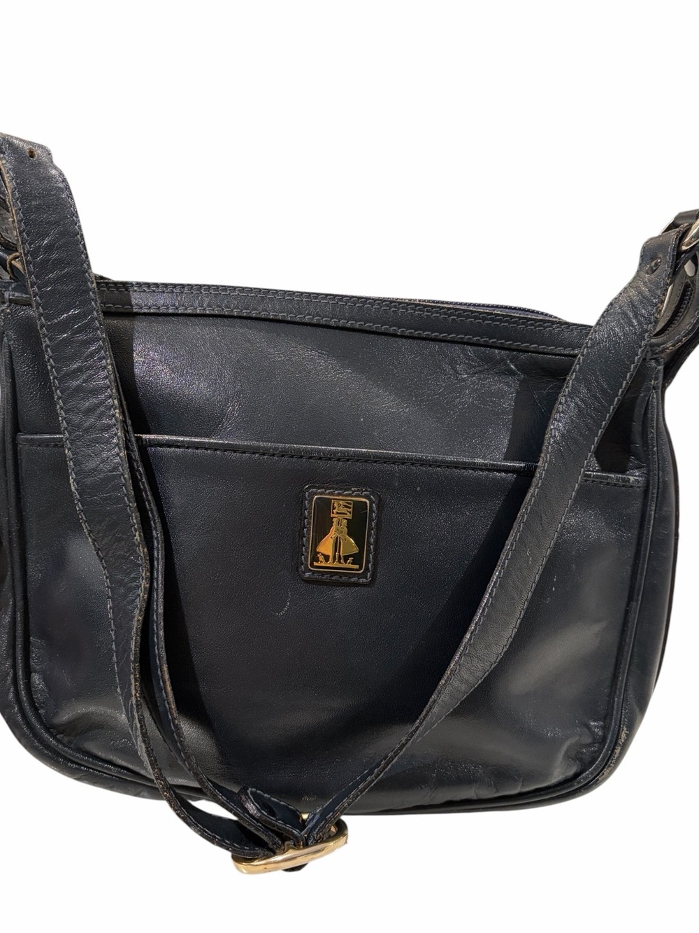 BURBERRYS Dark Navy Leather Shoulder Bag Knights Logo Rare Vintage 80’s